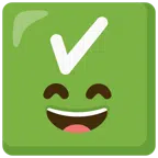 check mark button + grinning face with smiling eyes