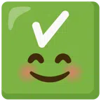 check mark button + smiling face with smiling eyes