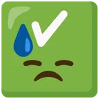 check mark button + downcast face with sweat