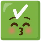 check mark button + kissing face with closed eyes