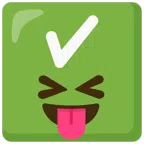 check mark button + squinting face with tongue