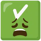 check mark button + weary face