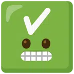 check mark button + grimacing face