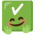 check mark button + smiling face with open hands