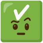check mark button + face with raised eyebrow