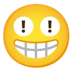 red exclamation mark + beaming face with smiling eyes
