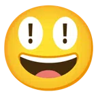 red exclamation mark + grinning face with big eyes