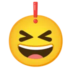red exclamation mark + grinning squinting face