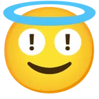 red exclamation mark + smiling face with halo