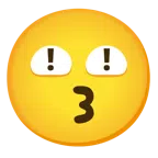 red exclamation mark + kissing face with smiling eyes