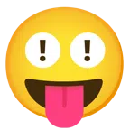 red exclamation mark + face with tongue