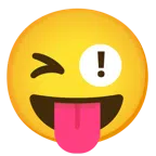 red exclamation mark + winking face with tongue