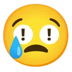 red exclamation mark + crying face