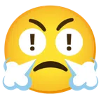 red exclamation mark + face with steam from nose