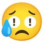 red exclamation mark + sad but relieved face