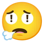 red exclamation mark + face exhaling