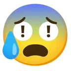 red exclamation mark + anxious face with sweat