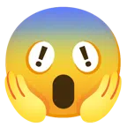 red exclamation mark + face screaming in fear