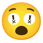 red exclamation mark + face with crossed-out eyes
