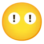 red exclamation mark + face without mouth