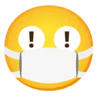 red exclamation mark + face with medical mask