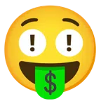 red exclamation mark + money-mouth face