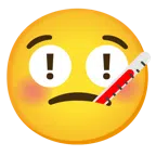 red exclamation mark + face with thermometer