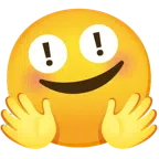 red exclamation mark + smiling face with open hands