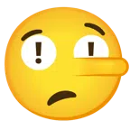 red exclamation mark + lying face