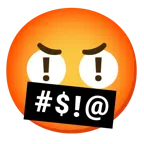red exclamation mark + face with symbols on mouth