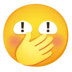 red exclamation mark + face with hand over mouth