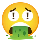 red exclamation mark + face vomiting