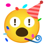 red exclamation mark + partying face