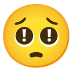 red exclamation mark + pleading face