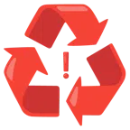 red exclamation mark + recycling symbol