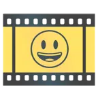 Filmstreifen + grinsendes Gesicht mit großen Augen