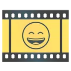 Filmstreifen + grinsendes Gesicht mit lachenden Augen
