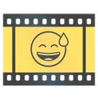 Filmstreifen + grinsendes Gesicht mit Schweißtropfen