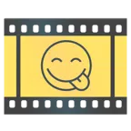 Filmstreifen + sich die Lippen leckendes Gesicht