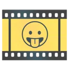 Filmstreifen + Gesicht mit herausgestreckter Zunge