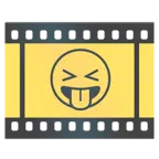 Filmstreifen + Gesicht mit herausgestreckter Zunge und zusammengekniffenen Augen