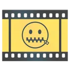 Filmstreifen + Gesicht mit Reißverschlussmund