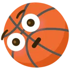 Basketball + errötetes Gesicht mit großen Augen