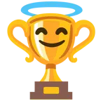 Pokal + lächelndes Gesicht mit Heiligenschein