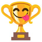 ถ้วยรางวัล + แลบลิ้นมุมปาก
