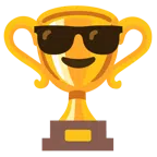 Pokal + lächelndes Gesicht mit Sonnenbrille