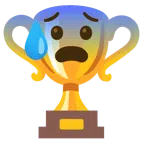 Pokal + besorgtes Gesicht mit Schweißtropfen