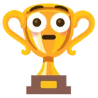 Pokal + errötetes Gesicht mit großen Augen