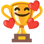 ถ้วยรางวัล + หน้ายิ้มพร้อมกับหัวใจหลายดวง