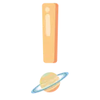 red exclamation mark + ringed planet